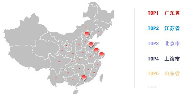 旋涡营销全国省份分布TOP 5